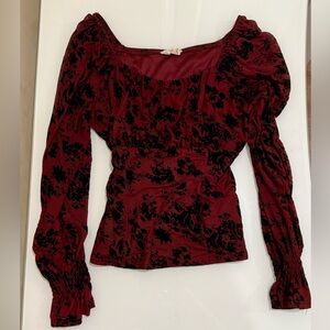 Elegant Red and Black Floral Women's Top
